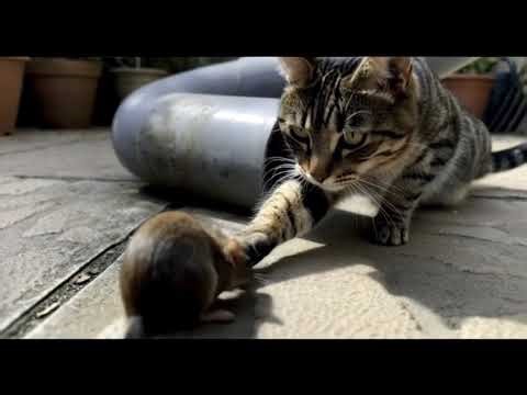 Cat and Degu Play with Bread #貓咪和八齒鼠