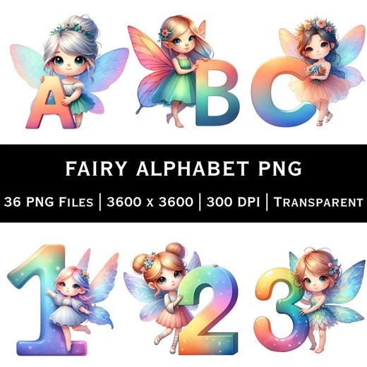 Fairy Alphabet PNG A-Z and 0-9 | Letters | Pastel Fairy | Kids Nursery Digital Download - Etsy