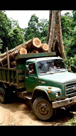 Forest Logging Truck Powers Through the Jungle Mud