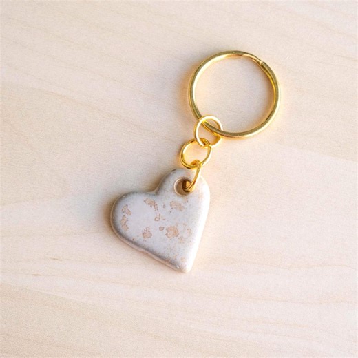 Ceramic Heart Keychain - Pink Crystal Glaze With Brass Keyring - Etsy