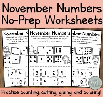November Numbers Cut, Glue, and Match! October Kindergarten   VPK Math Center