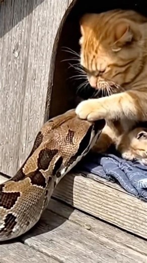 Heroic Mother Cat Fights Python to Save Her Kitten #shorts #cat