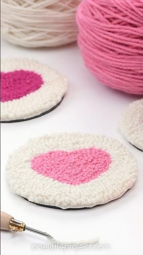 Punch Needle Heart Coasters ♥️🩷🤍