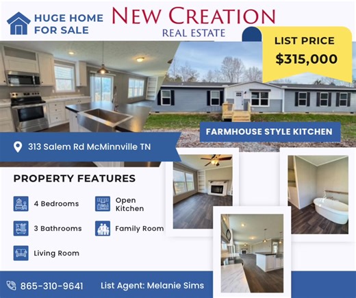 Country Home for sale McMINNVILLE TENNESSEE 4 beds 3 baths #farmhouse #USDAloan #VAloan #homeforsale #firsttimehomebuyer