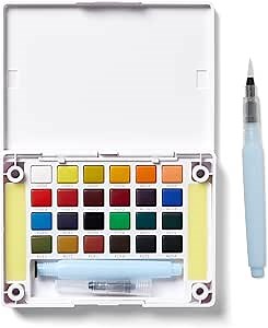 SAKURA XNCW-24N, 24 Assorted Watercolors Field Sketch Set with Brush