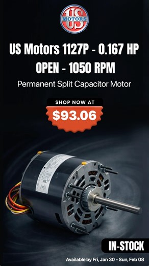 In Stock | US Motors 1127P PSC Direct-Drive Fan Motor | Authorized Distributor | KPaul-Veteran Owned