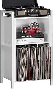 Yaharbo White Record Player Stand, 3-Shelf Vinyl Record Holder, Holds Up to 100 Albums, Turntable Stand for Living Room, Bedroom, Office