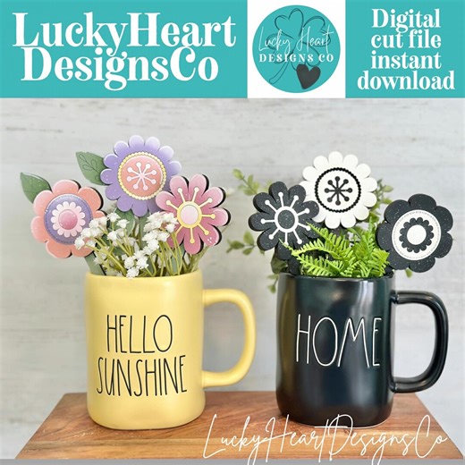 Groovy Flower Mug Stick File SVG, Glowforge Tiered Tray, Tray Decor, Flower, Floral, Plant Topper, Spring, Stake, Gift, Luckyheartdesignsco - Etsy