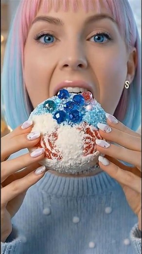 Frosted Snowball Jelly Puff Bite ❄️💙 | Cozy AI ASMR Short