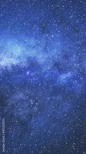 Travel through the starry space inside the blue Andromeda galaxy. View of the cosmos and the milky way. Vertical animation night sky background. Phone wallpaper