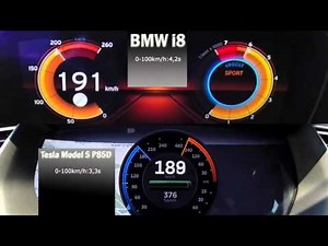 Tesla Model S vs BMW i8 0-100-200