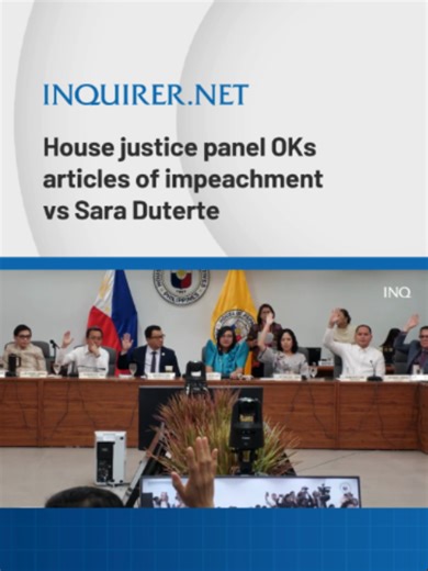 The House of Representatives’ committee on justice has approved its committee report on the two impeachment complaints against Vice President Sara Duterte, with the panel recommending her removal from office after finding probable cause. #inquirerdotnet #newsph #tiktoknews