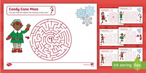 Candy Cane Maze Activity Worksheets