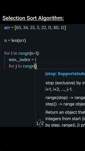 Selection Sort Algorithm with Python | DSA #shorts #youtubeshorts