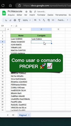 Como formatar as células do Google Sheets com a primeira letra em maiúscula? Use a função PROPER💡 Aprenda no meu vídeo! 🎥