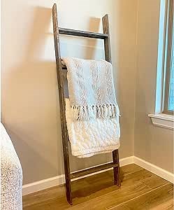 BARNWOODUSA Throw Blanket Ladder – Fully Assembled Reclaimed Wood – Rustic Decorative Ladder for Towels, Quilts– Perfect Farmhouse Decor for Bathroom, Porch, or Living Room,5' x 18" Weathered Gray