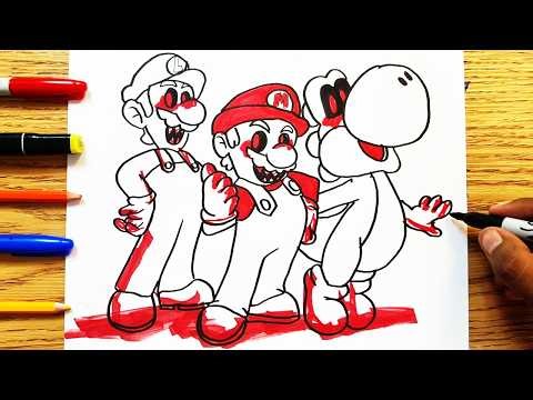 HOW TO DRAW MARIO BROS EXE, LUIGI EXE AND YOSHI EXE