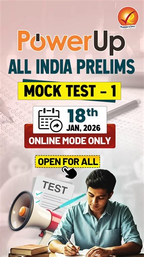 Vajiram & Ravi on Instagram: "⚡ PowerUp All India Prelims | Mock Test – 1 A mock test designed the UPSC way, not just another MCQ paper. 📝 Mock Test – 1 📅 18th January 2026 💻 Online Mode | Open for All 🔍 What makes PowerUp different? ✔️ Strict UPSC alignment — question framing, difficulty & options mirror the actual Prelims ✔️ Topic-wise alignment with UPSC PYQs — many areas tested later reflect in the real paper ✔️ Holistic coverage of static + current affairs integration ✔️ All-India ranki