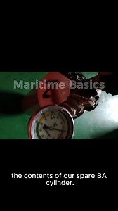Safety Protocol Spotlight: Breathing Apparatus (BA) Cylinder Check Thi#maritimebasics s video demonstrates a crucial routine safety inspection for a spare Breathing Apparatus (BA) cylinder, an essential component of emergency response and fire safety equipment. Procedure Demonstrated: Preparation: The testing gauge is connected and confirmed to be at zero (0) before operation. Pressure Verification: The main cylinder valve is carefully opened (counter-clockwise) to transfer compressed air and re