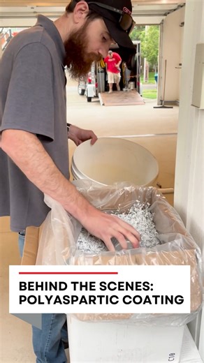 The crew carefully preps and applies the polyaspartic coating to ensure a flawless seal. Stay tuned for the final reveal! | GK's Custom Polishing, Inc.