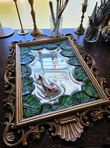 Vintage Hollywood Regency Mirror with Sculpted Lily Pads & Koi Fish