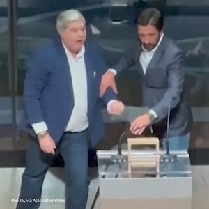 58K views · 592 reactions | During a live, televised mayoral debate in São Paulo, Brazil, one candidate hit another with an iron chair over his back. Pablo Marçal, a right-wing candidate, was attacked by his fellow mayoral candidate, José Luiz Datena, an anti-crime TV journalist. https://nyti.ms/3TqUaZV | The New York Times | Facebook