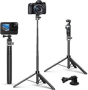 Kaitezenz 63in Selfie Stick Tripod for Gopro, Extendable Tripod Stand Selfie Vlog Handle Portable Lightweight 7 Sections for Max Hero 13 12 11 10 DJI OSMO Action 5 Pro/4/3 DJI Osmo Pocket3 Camera