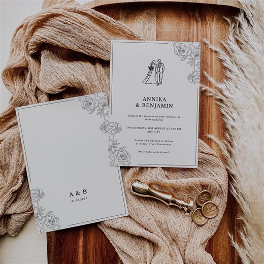 Black Classic Wedding Invitation Suite | Elegant Printable Template | Editable Modern Wedding Invite Download | Canva Digital Download - Etsy