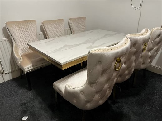 🏆 Luxury Marble Top Dining Set – Modern & Elegant Design ✨ Description: Upgrade your dining space with this stunning Marble Top Dining Set – the perfect combination of luxury and comfort. ✔️ Premium Quality Marble Top ✔️ Strong & Durable Base ✔️ Comfortable Cushioned Chairs ✔️ Modern & Stylish Design ✔️ Available in Different Colours ✔️ FREE Home Delivery Available ✔️ Cash on Delivery Option Perfect for family dinners, guests & modern interiors. Limited stock available – Inbox now for price & d