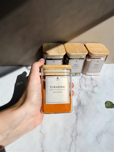 Spice Jars With Bamboo Lids | Glass Spice Jar Set | Beige Waterproof Labels | Pantry Organization - Etsy