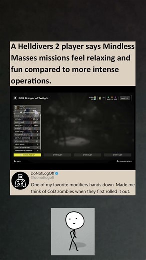 Helldivers 2 player calls mindless masses missions relaxing battlefield fun #helldivers2