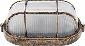 RTNLIT Nautical Bulkhead Light Fixture, Antique Copper Outdoor Wall Light Fixture for Wall or Ceiling, Wet Location for Sauna Room, (Grid Oval, with Frosted Glass Lens, E27 Base)