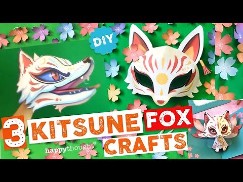3 DIY Kitsune Fox craft tutorials. Make a Kitsune Fox puppets, masks or a cute diorama pop up card!
