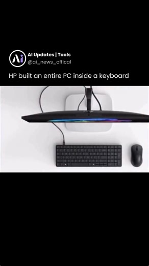 Ai Updates | Tools | Tutorials on Instagram: "HP has unveiled the EliteBoard G1a, a next generation AI PC that fits an entire desktop computer inside a keyboard just 12 mm thick. Instead of a bulky tower or laptop, all the hardware is built directly under the keys, turning the keyboard into a complete workstation. It runs on AMD Ryzen AI 300 Series processors, offering up to 50 TOPS of on device AI power while still delivering full desktop level performance. With a single USB C cable, it handles