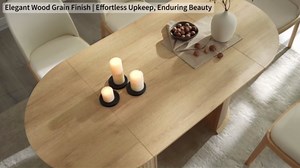 OKD 63" Oval Dining Table for 4-6, Fluted Dining Room Table, Mid-Century Modern Kitchen Table with Thickened Edge & Semi-Cylindrical Base for Dining Room/Kitchen, Black & Walnut(Table Only)