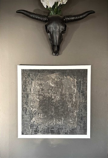 Eviscerated. Mixed media on 20x20 canvas. I tried to film my abstract experiment but it’s pretty difficult one-handed. I mostly captured my knees and the floor 😅 time to invest in better filming equipment! #abstractpainting #darkart #abstractart #GothicArt #creepyart