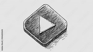 Play button in engraving style graphic animation. Alpha channel. Transparent background motion design. 4K resolution