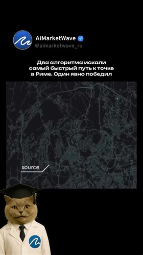 AIMarketwave | Портал в мир ИИ on Instagram: "Каждый раз, когда карта мгновенно прокладывает маршрут, за этим стоит довольно элегантная математика. Один из самых старых и важных методов — алгоритм Дейкстры, придуманный Эдсгером Дейкстрой ещё в 1956 году. Его идея проста: шаг за шагом искать самый короткий путь между точками в графе, будь то дорожная сеть или набор соединённых узлов. Несмотря на возраст, именно этот алгоритм до сих пор лежит в основе многих навигационных систем и сервисов, которы