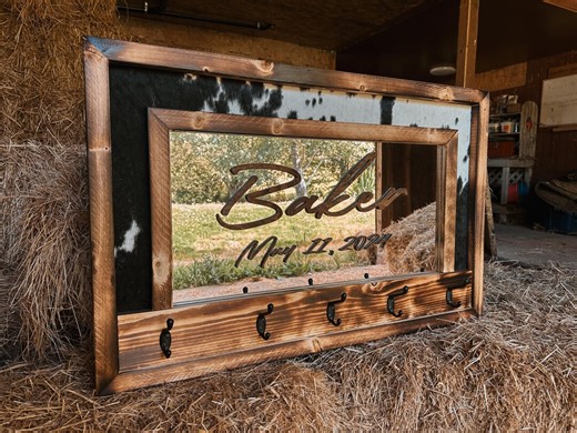 Cowhide Framed Mirror With Hangers - Etsy