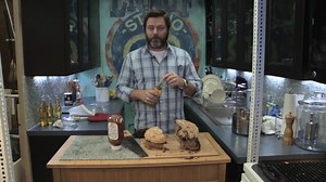 Nick Offerman prepares a Ron Swanson Turkey Burger | The Best Parks and Rec