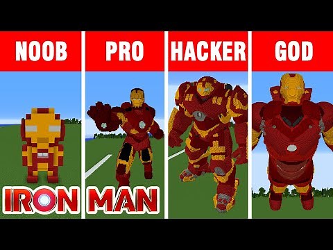 Minecraft NOOB vs PRO vs HACKER vs GOD: IRON MAN STATUE HOUSE BUILD CHALLENGE in Minecraft