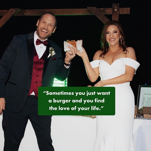 5.3K views · 98 reactions | Watch for the most unique love story! When you meet in line at a Shake Shack, we're 100% showing up to your wedding (with burgers, a custom ice luge + anything else you want). Congrats, Monica + Brad! We're honored to play a part in your love story! | Shake Shack | Facebook