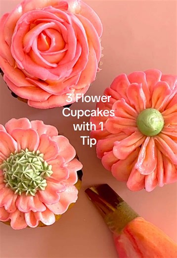 3 Flower Cupcakes with 1 Tip - Beginner-Friendly Tutorial