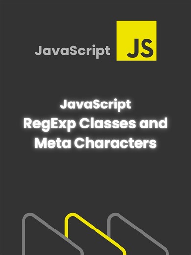 RegExp Classes and Meta Characters This lesson explains how character classes match specific ranges, how shorthand meta characters target digits, words, and whitespace, and how patterns return matching results from text. Follow for more web dev tips & tech explainers! #script_ish #JavaScript #JS #RegExp #Regex #CharacterClasses #shortsfeed #TechTok #frontend #webdesign #webdevelopment #Programming #FrontendDevelopment #TechTutorial #JavaScriptTips #WebDevCommunity #JavaScriptForBeginners