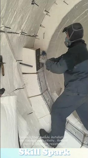 Ceramic fiber module installation: low thermal conductivity, thermal shock & corrosion resistance.