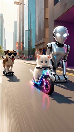 OMG! Kitten Gets EPIC Neon Robot Bike After Tragedy 😱🔥 #shorts #ai #cat