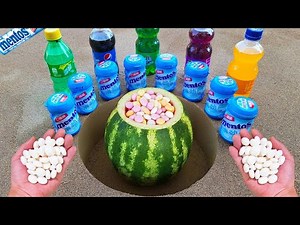 Watermelon vs Coca Cola Light, Fanta, Pepsi, Sprite, Mirinda, Soda and Mentos Underground