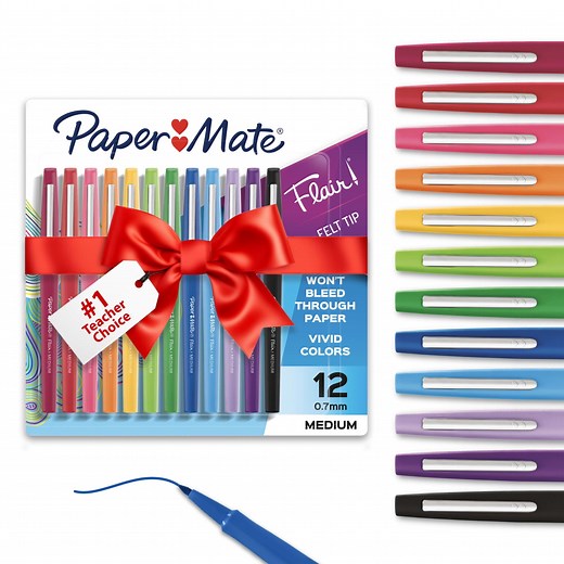 Paper Mate Flair Felt Tip Pen Set, #1 Teacher Choice, 0.7mm, 12 Count