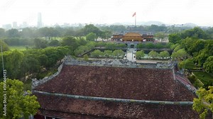 Aerial view of the Hue Citadel in Vietnam. Imperial Palace moat ,Emperor palace complex, Hue city, Vietnam. Travel and landscape concept