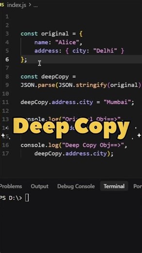 JavaScript ka Deep Copy concept interview me bahut pucha jata hai 🔥